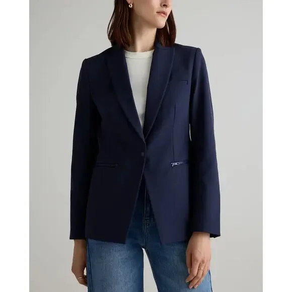 Quince Scuba Dickey Jacket in Navy Blue Cashmere Dickey Blazer Insert Size Small - Picture 3 of 16